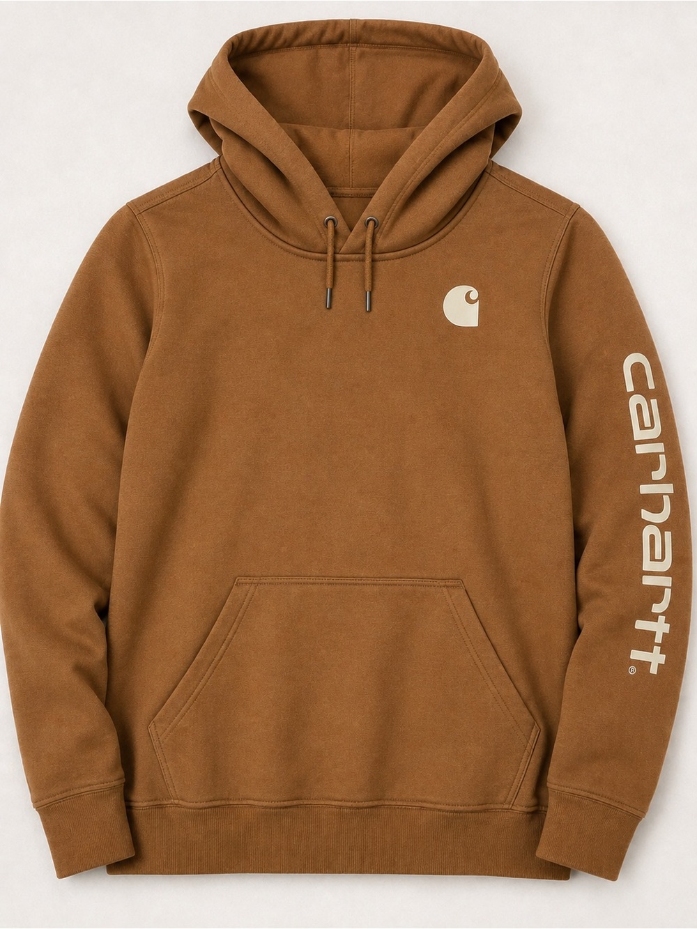 Carhartt Brown Pullover Hoodie with Chest and Sleeve Logos